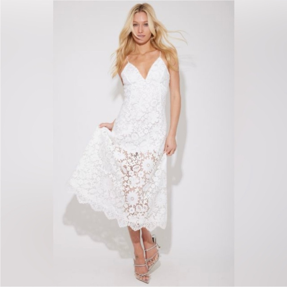 Generation Love Rosie Lace Dress White Lined Midi Women Sz Medium Floral